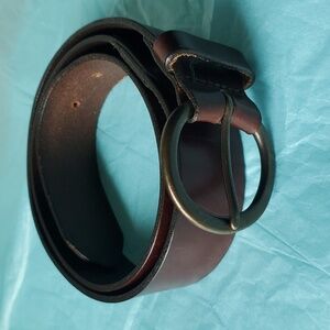 Gap Belt - brown genuine cow leather with 5 holes and round brass buckle.